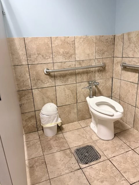 Restroom fixture and tiled floor after cleanup